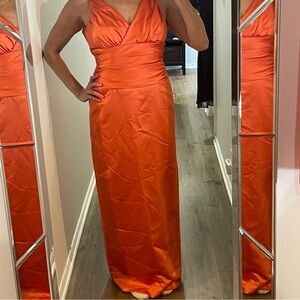 NWT David’s Bridal coral salmon color satin sleeveless bridesmaids or prom dress